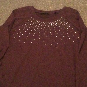 Beautiful crystals sparkle on lightweight dg2 sweater, royal purple/plum, medium